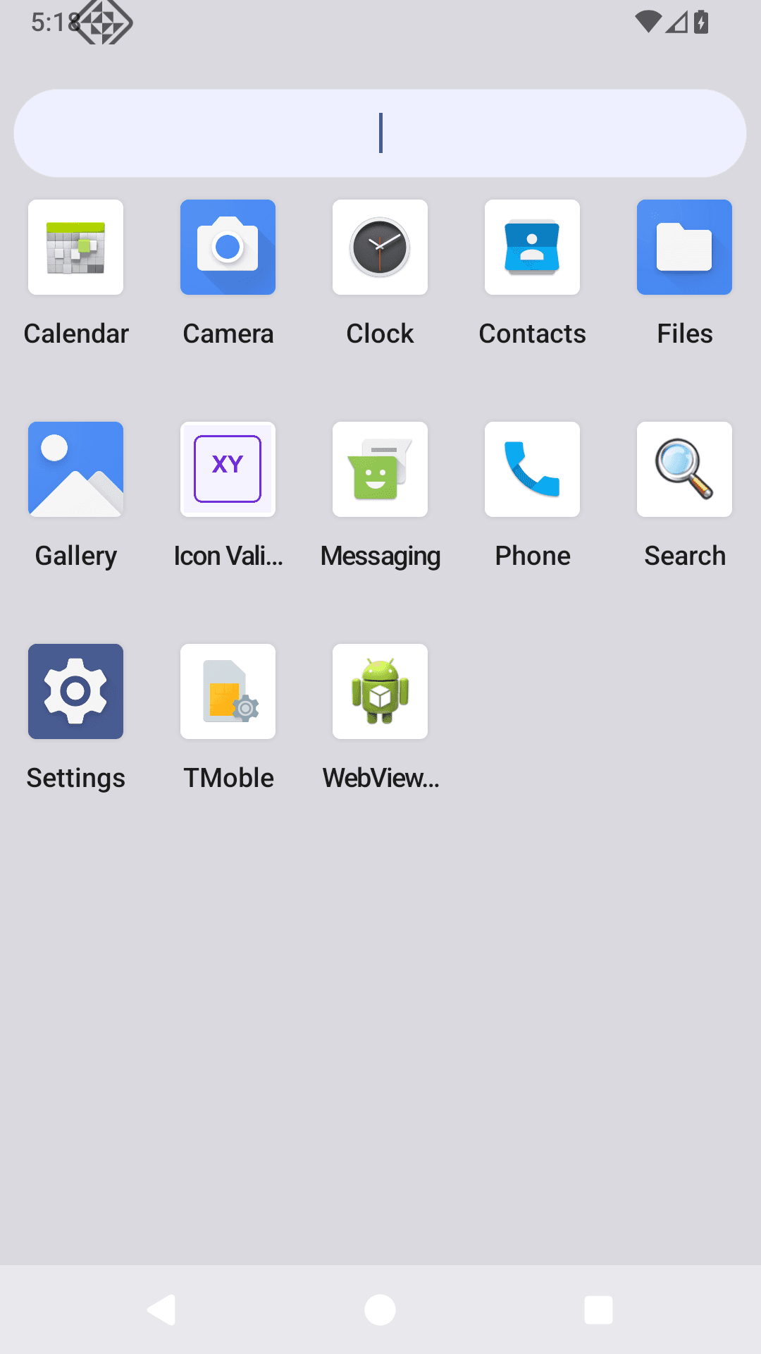 Android 模拟器应用抽屉显示 Icon Validation 和 XY 图标