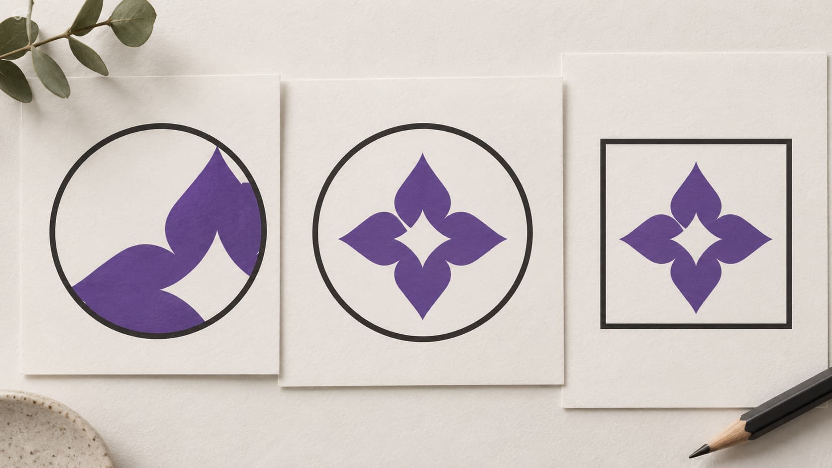Original violet motif shown clipped and centered in round and square frames